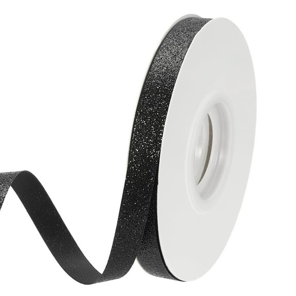 Uxcell Black Metallic Glitter Ribbon Roll, 3/8 Inch x 25 Yards Sparkly Ribbon Single Sided Cut Edge Design Gift Wrapping Fabric Rolls for DIY Crafts Wedding Party Home Decor