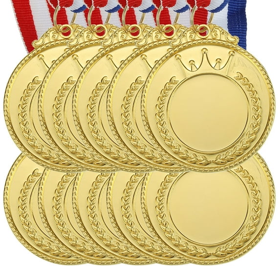 Uxcell Blank Award Medals, 10 Pack Gold Award Medals with Ribbon, Design Your Medals Kit