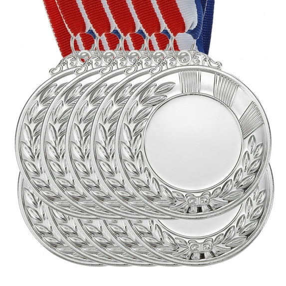 Uxcell Blank Award Medals, 10 Pack Silver Award Medal with Neck Ribbon, Make Your Medals Kit