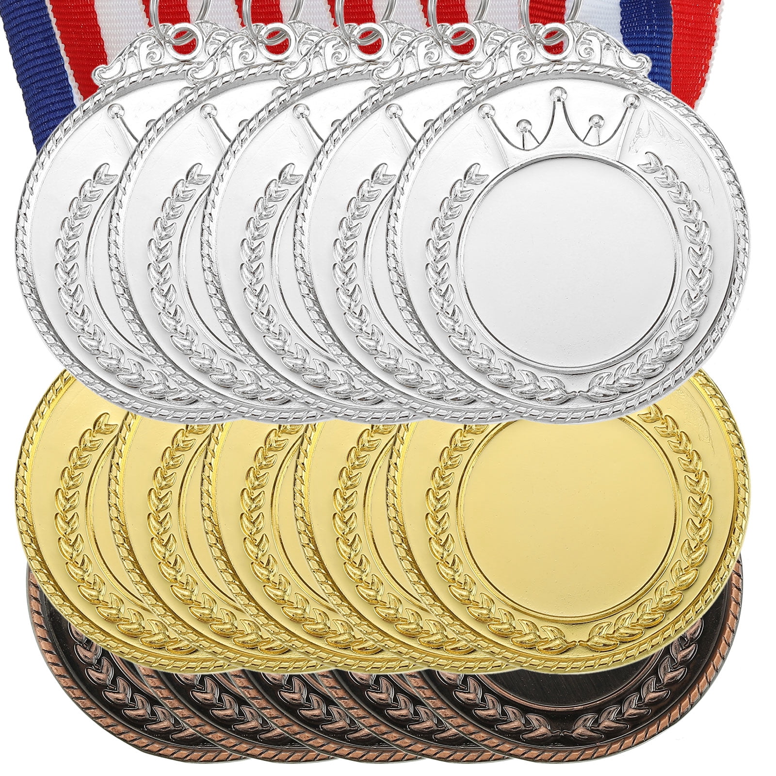 Uxcell Blank Award Medals, 15 Pack Gold Silver Bronze Award Medals with Ribbon, Design Your Medals Kit