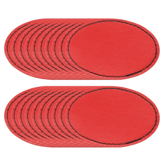 Uxcell Blank Leatherette Patches, Oval Faux Leather Hats Patches with Adhesive Iron-on Heat Press Laserable Rustic for Hats DIY Fabric Repair Sew Red