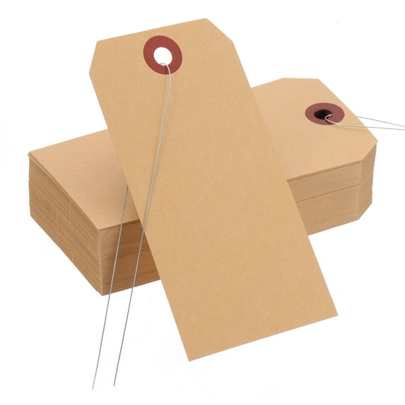Uxcell Blank Shipping Tags Shipping Tags with Wire Manila Hang Label Tag with Reinforced Eyelet for Inventory Gift Label Brown 4-3/4"