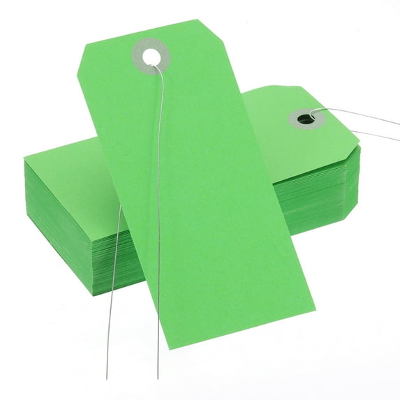 Uxcell Blank Shipping Tags Shipping Tags with Wire Manila Hang Label Tag with Reinforced Eyelet for Inventory Gift Label Green 4-3/4"