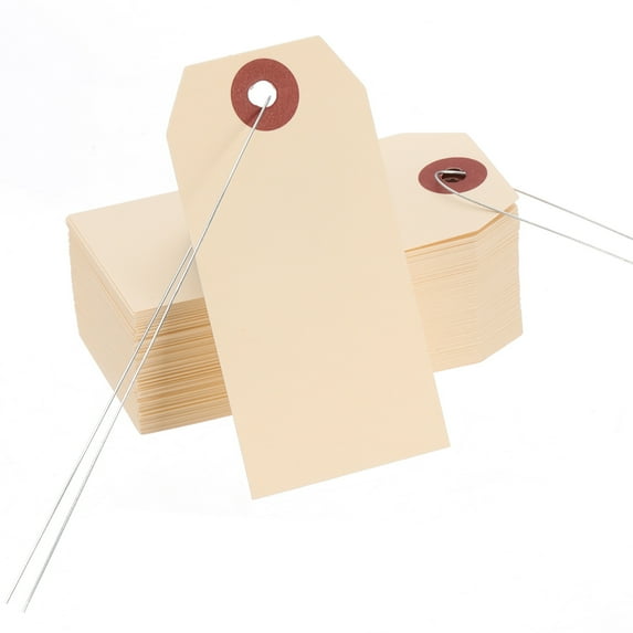 Uxcell Blank Shipping Tags Shipping Tags with Wire Manila Hang Label Tag with Reinforced Eyelet for Inventory Gift Label Light Yellow 2-3/4"