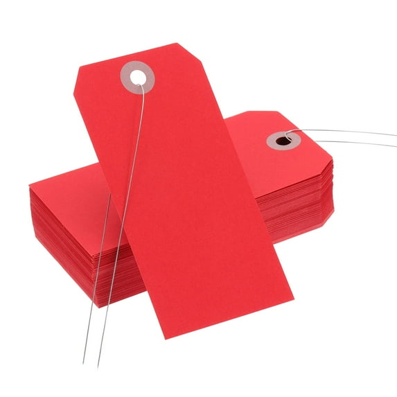 Uxcell Blank Shipping Tags Shipping Tags with Wire Manila Hang Label Tag with Reinforced Eyelet for Inventory Gift Label Red 4-3/4"