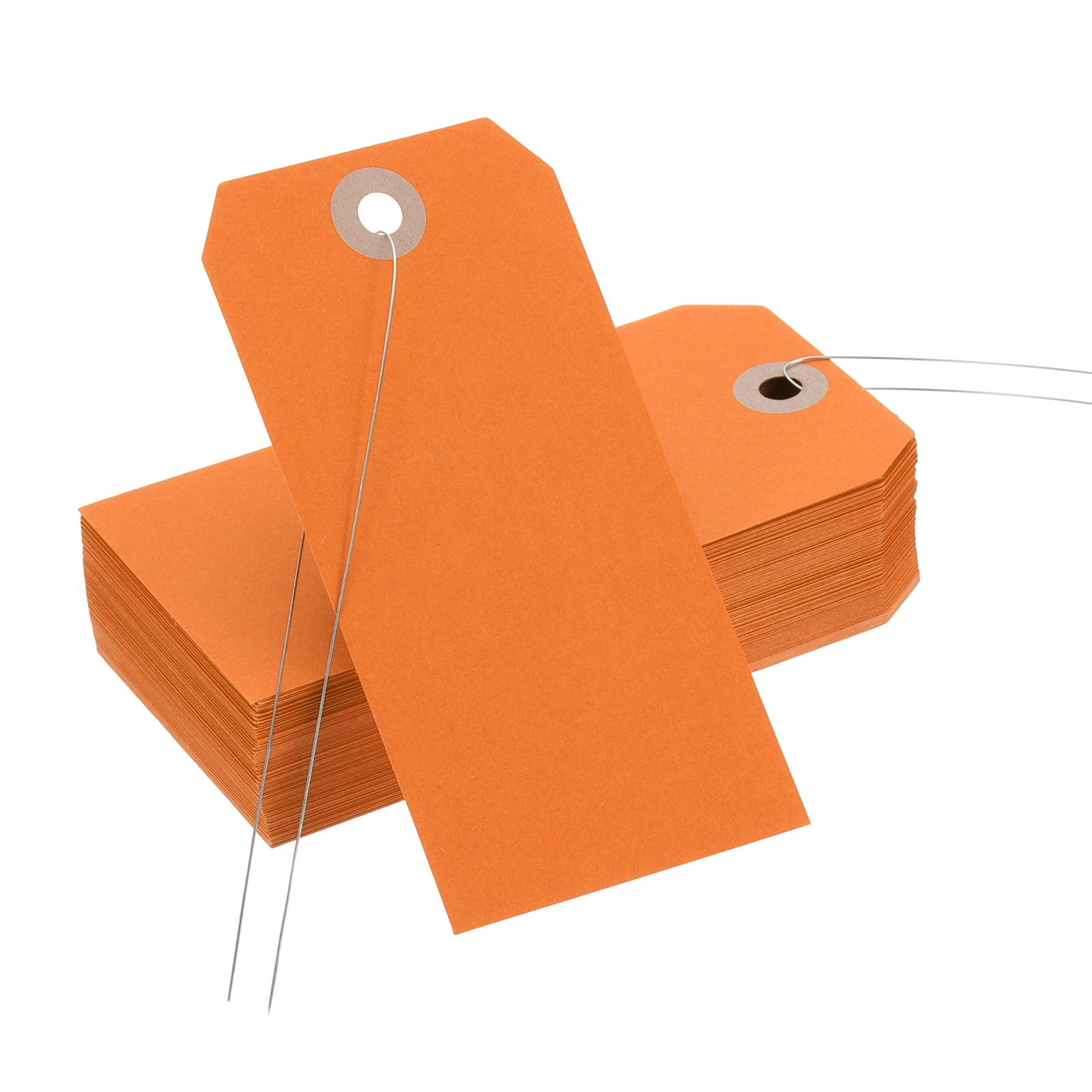Uxcell Blank Shipping Tags Shipping Tags with Wire Manila Hang Label Tags with Reinforced Eyelet for Inventory Gift Label Orange 4-3/4"