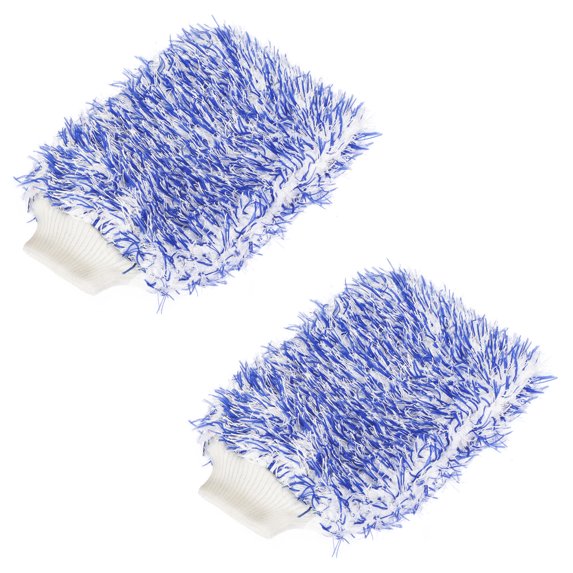 Uxcell Blend Washable Scratch Free Dusting Gloves Microfiber Wash Mitt, Blue White 2 Pack