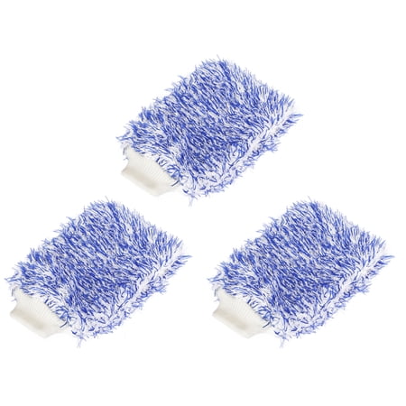 Uxcell Blend Washable Scratch Free Dusting Gloves Microfiber Wash Mitt, Blue White 3 Pack