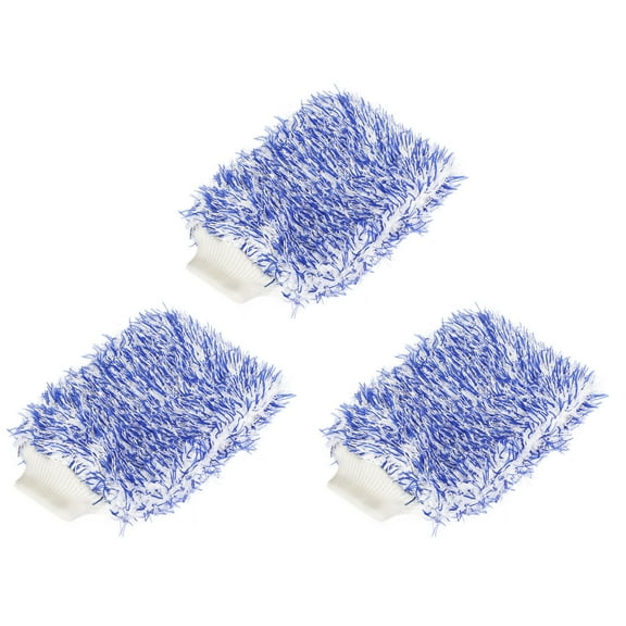 Uxcell Blend Washable Scratch Free Dusting Gloves Microfiber Wash Mitt, Blue White 3 Pack
