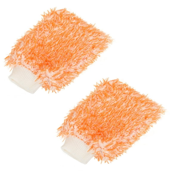 Uxcell Blend Washable Scratch Free Dusting Gloves Microfiber Wash Mitt, Orange White 2 Pack