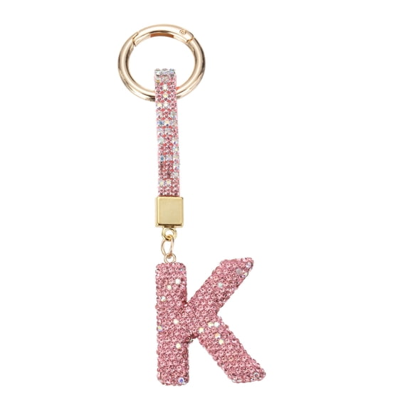 Uxcell Bling Car Letter Charm, Car Rear View Mirror Charm Pink Initial Letter Interior Decoration Hanging Crystal Ornaments for Women, Bags DIY, K