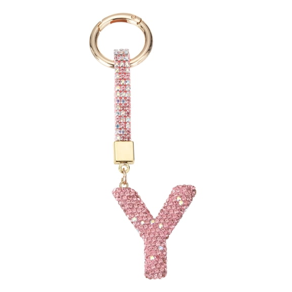 Uxcell Bling Car Letter Charm, Car Rear View Mirror Charm Pink Initial Letter Interior Decoration Hanging Crystal Ornaments for Women, Bags DIY, Y
