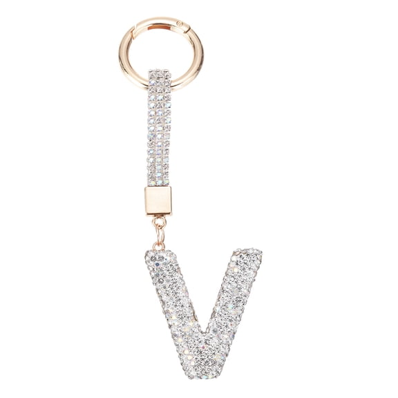 Uxcell Bling Car Letter Charm, Car Rear View Mirror Charm Silver Initial Letter Interior Decoration Hanging Crystal Ornaments for Women, Bags DIY, V