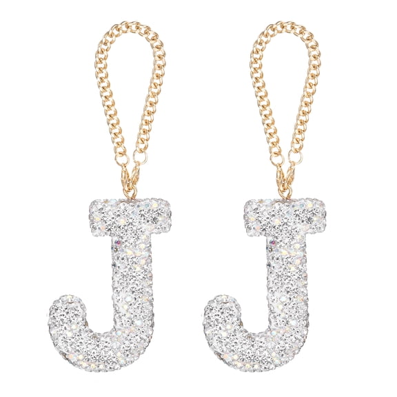 Uxcell Bling Car Letter Charm, Initial J Letter Rear View Mirror Decoration, White Colourful
