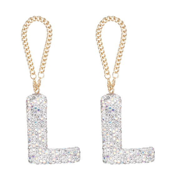 Uxcell Bling Car Letter Charm, Initial L Letter Rear View Mirror Decoration, White Colourful