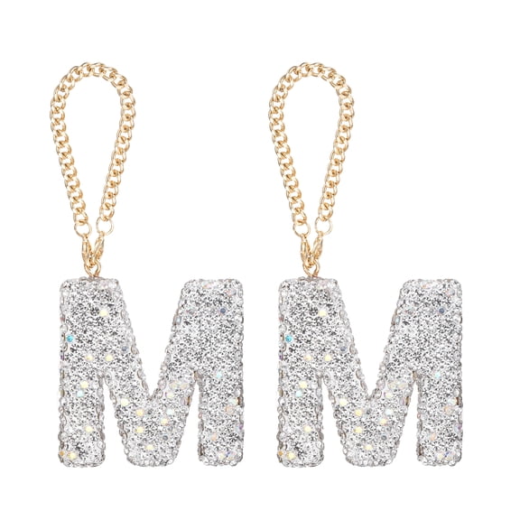 Uxcell Bling Car Letter Charm, Initial M Letter Rear View Mirror Decoration, White Colourful
