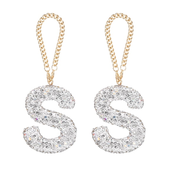 Uxcell Bling Car Letter Charm, Initial S Letter Rear View Mirror Decoration, White Colourful