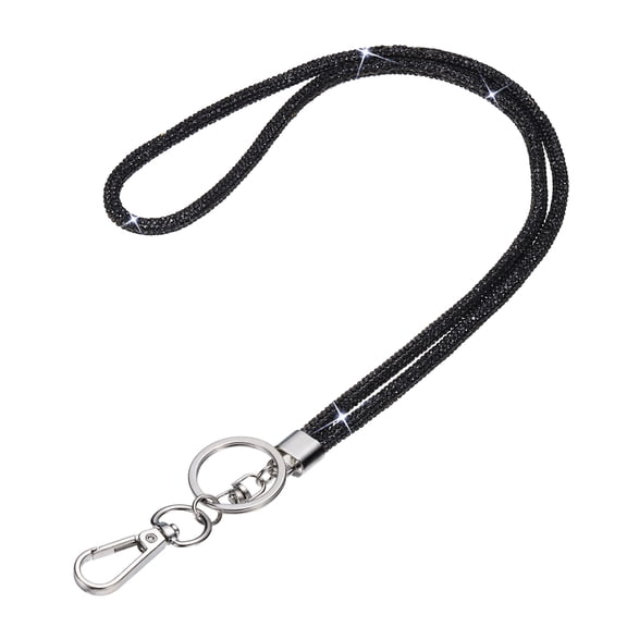Uxcell Bling Lanyard, 19"/48cm Rhinestone Crystal Lanyard Chain Diamond Neck Strap Keychain with Metal Clasp & Keyring for Office ID Card Badge Keys Women, Black