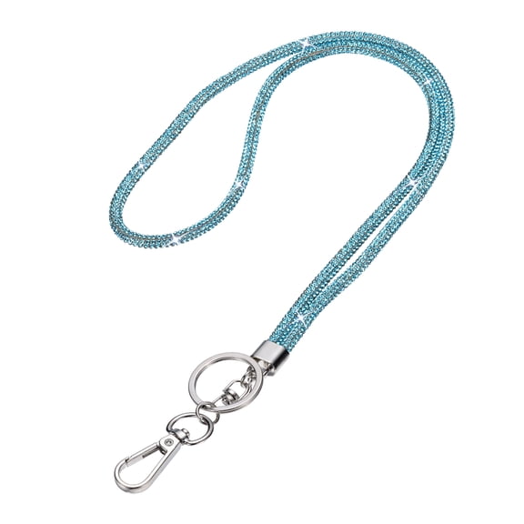 Uxcell Bling Lanyard, 19"/48cm Rhinestone Crystal Lanyard Chain Diamond Neck Strap Keychain with Metal Clasp & Keyring for Office ID Card Badge Keys Women, Blue