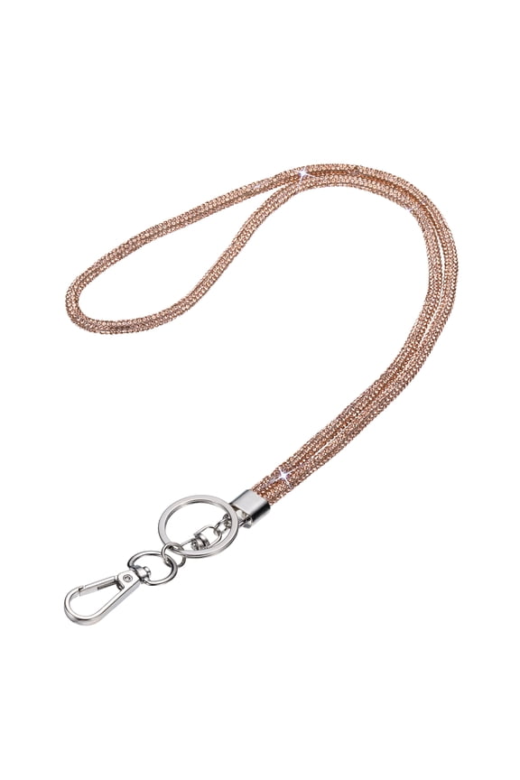 Bling Lanyard, 19"/48cm Rhinestone Crystal Lanyard Chain Diamond Neck Strap Keychain with Metal Clasp & Keyring for Office ID Card Badge Keys Women, Champagne