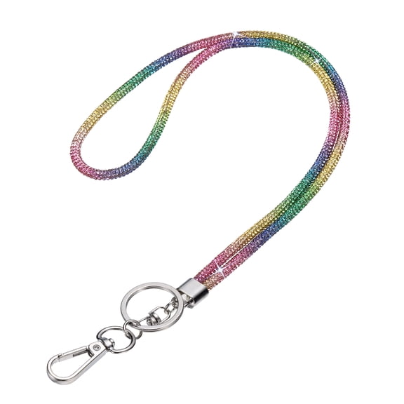 Uxcell Bling Lanyard, 19"/48cm Rhinestone Crystal Lanyard Chain Diamond Neck Strap Keychain with Metal Clasp & Keyring for Office ID Card Badge Keys Women, Multi-Color