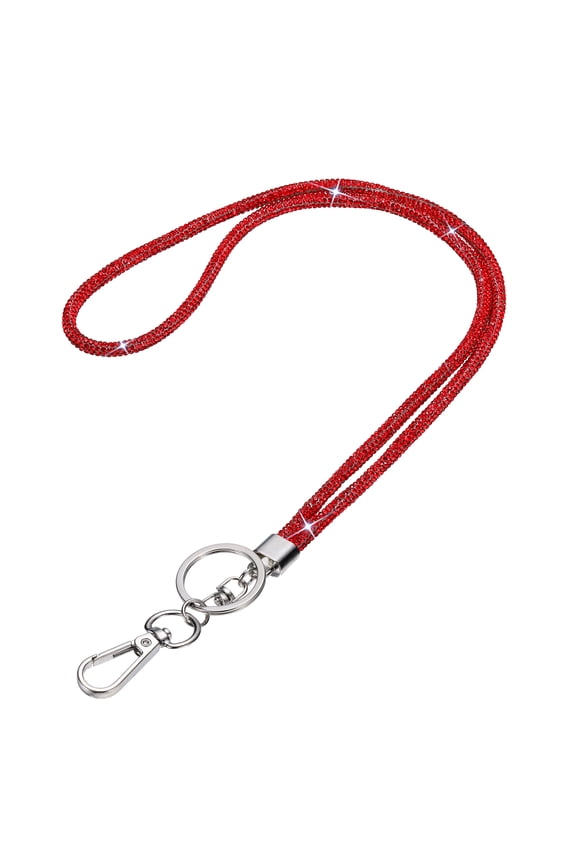 Bling Lanyard, 19"/48cm Rhinestone Crystal Lanyard Chain Diamond Neck Strap Keychain with Metal Clasp & Keyring for Office ID Card Badge Keys Women, Red