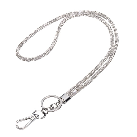 Uxcell Bling Lanyard, 19"/48cm Rhinestone Crystal Lanyard Chain Diamond Neck Strap Keychain with Metal Clasp & Keyring for Office ID Card Badge Keys Women, White