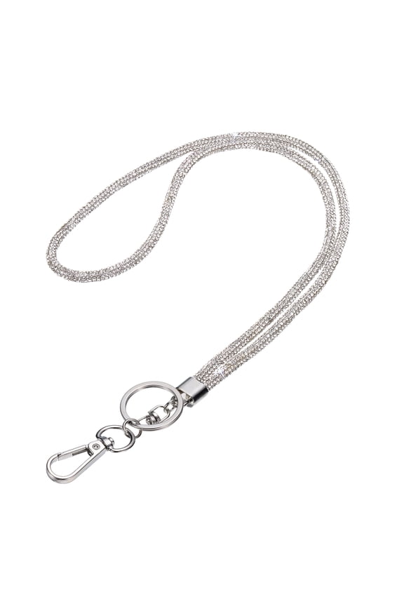 Bling Lanyard, 19"/48cm Rhinestone Crystal Lanyard Chain Diamond Neck Strap Keychain with Metal Clasp & Keyring for Office ID Card Badge Keys Women, White