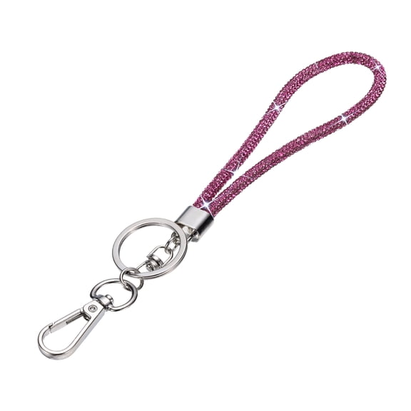 Uxcell Bling Lanyard, 8"/21cm Rhinestone Crystal Lanyard Chain Diamond Wrist Strap Keychain with Metal Clasp & Keyring for Office ID Card Badge Keys Women, Hot Pink