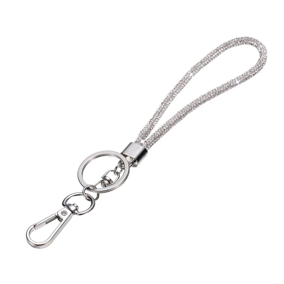 Uxcell Bling Lanyard, 8"/21cm Rhinestone Crystal Lanyard Chain Diamond Wrist Strap Keychain with Metal Clasp & Keyring for Office ID Card Badge Keys Women, White