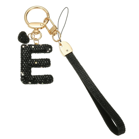 Uxcell Bling Letter Keychain, Sparkly Initial Keychains Diamond Letters Key Wristlet for Bag Decorations Black Letter E
