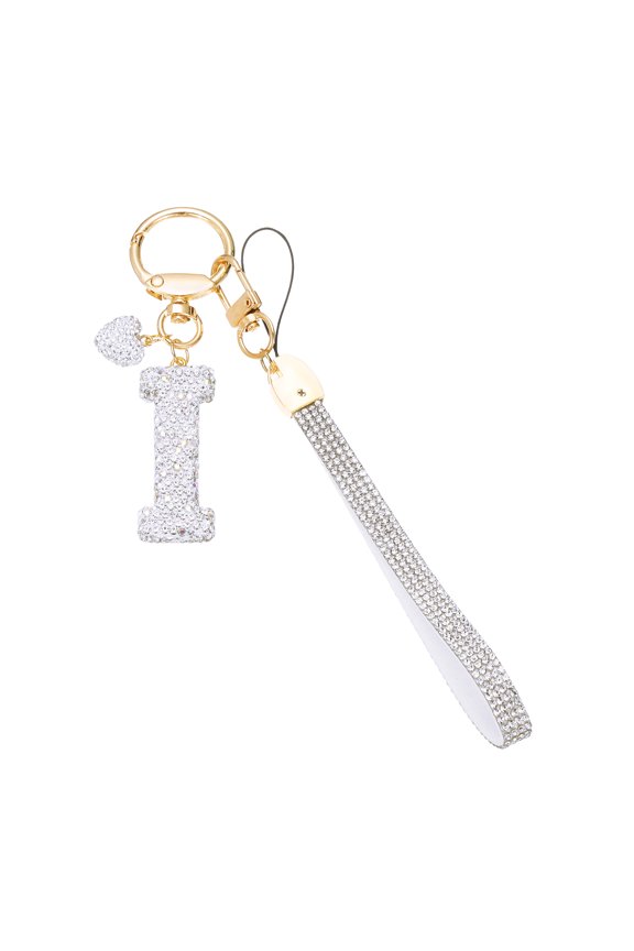 Bling Letter Keychain, Sparkly Initial Keychains Diamond Letters Key Wristlet for Bag Decorations Silver Letter I