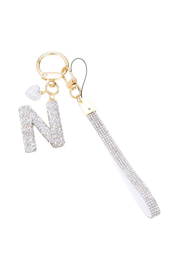 Bling Letter Keychain, Sparkly Initial Keychains Diamond Letters Key Wristlet for Bag Decorations Silver Letter N