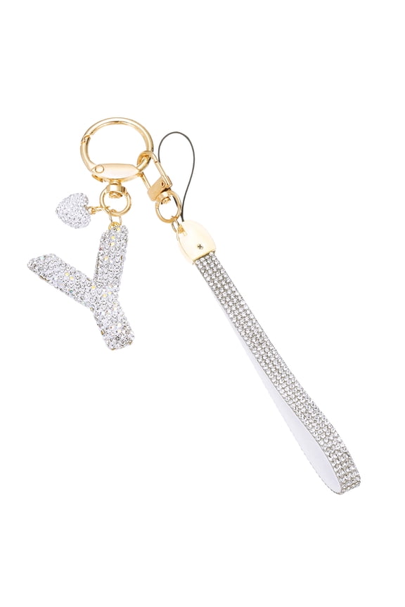 Bling Letter Keychain, Sparkly Initial Keychains Diamond Letters Key Wristlet for Bag Decorations Silver Letter Y