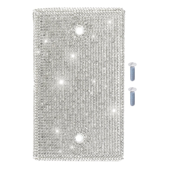 Uxcell Bling Rhinestone Light Switch Cover Silver/White Glitter Wall Plate Shiny Outlet Covers Decorative for Bedroom Kitchen Living Room Home Decor, Blank Wall Plate, 4.5x2.8"
