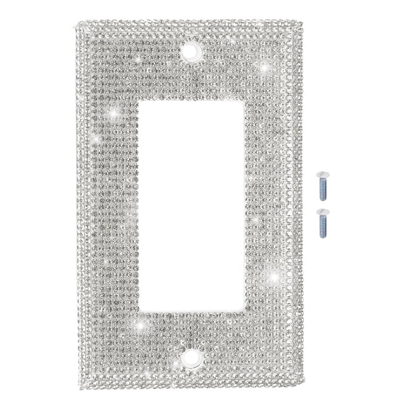 Uxcell Bling Rhinestone Light Switch Cover Silver/White Glitter Wall Plate Shiny Outlet Covers Decorative for Bedroom Kitchen Living Room Home Decor, Single Rocker, 4.5x2.8"