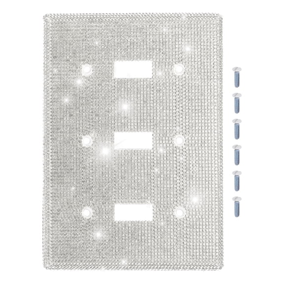 Uxcell Bling Rhinestone Light Switch Cover Silver/White Glitter Wall Plate Shiny Outlet Covers Decorative for Bedroom Kitchen Living Room Home Decor, Triple Toggle, 6.5x4.5"