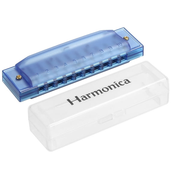 Uxcell Blue Clearly Colorful Translucent Harmonica 10 Holes ABS Harp Mouth with Box