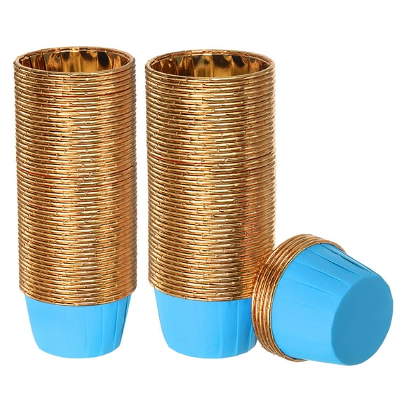 Uxcell Blue Gold Cupcake Cups, Aluminum Foil Standard Cupcake Liners 100 Pack