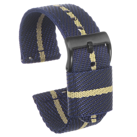 Uxcell Blue Khaki Nylon Striped Watchband 24mm Width Soft Nylon Strap with Silver Buckle, Canvas Watch Band