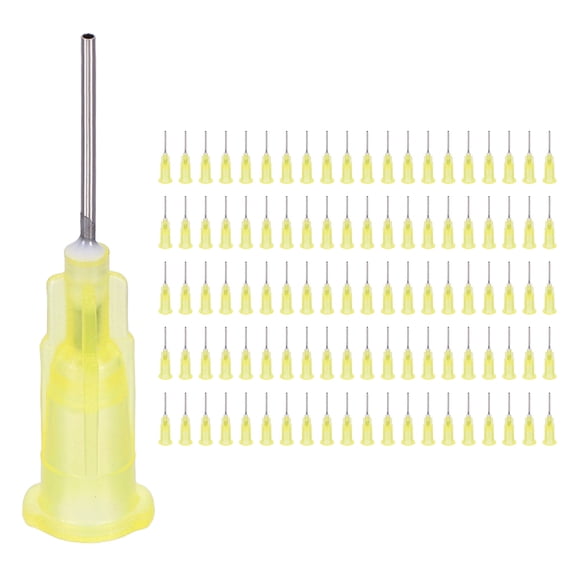 Uxcell Blunt Tip Dispensing Needles, 100 Pcs 0.5 Inch 20G Glue Dispensing Stainless Steel Needle Tip Liquid Dispenser for Industrial Oil or Glue Applicator, Yellow