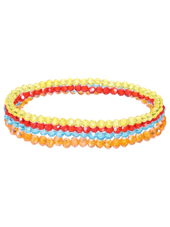 Bohemian Stackable Bead Bracelets 4mm Multi-Layer Crystal Beads Stretch Bracelet Set for Women Wristbands Jewelry Costume Gifts, Red/Orange/Yellow/Blue