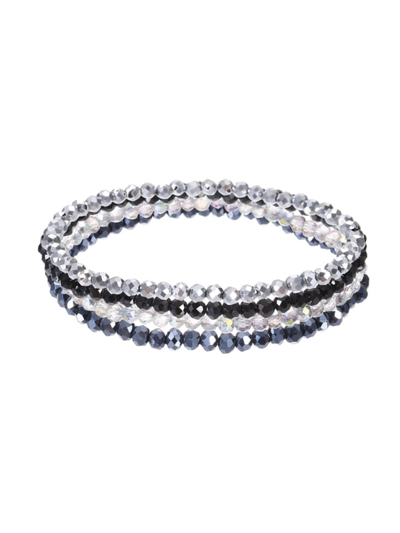 Bohemian Stackable Bead Bracelets 4mm Multi-Layer Crystal Beads Stretch Bracelet Set for Women Wristbands Jewelry Costume Gifts, Black