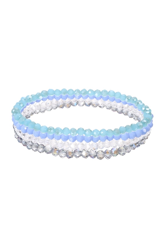 Bohemian Stackable Bead Bracelets 4mm Multi-Layer Crystal Beads Stretch Bracelet Set for Women Wristbands Jewelry Costume Gifts, Sky Blue