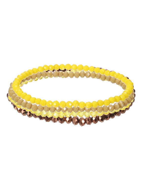 Bohemian Stackable Bead Bracelets 4mm Multi-Layer Crystal Beads Stretch Bracelet Set for Women Wristbands Jewelry Costume Gifts, Yellow
