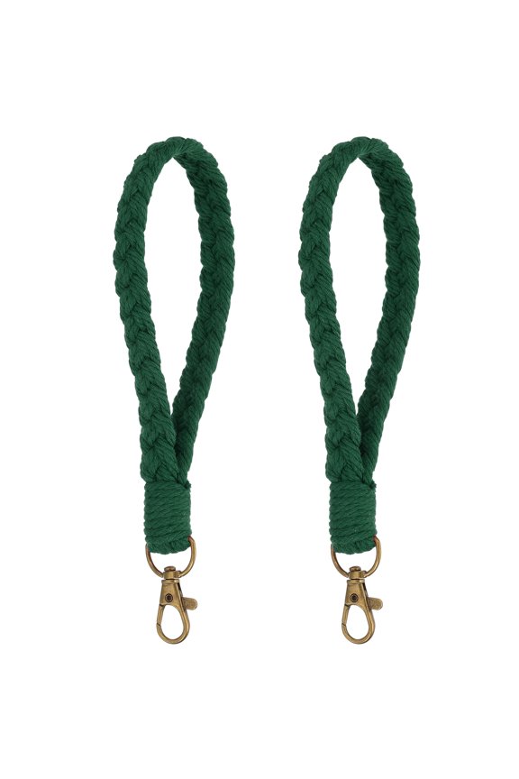 Boho Handmade Bracelet Keychain, 2 Pcs Soft Macrame Keychain for Gym Travel Concerts, Dark Green