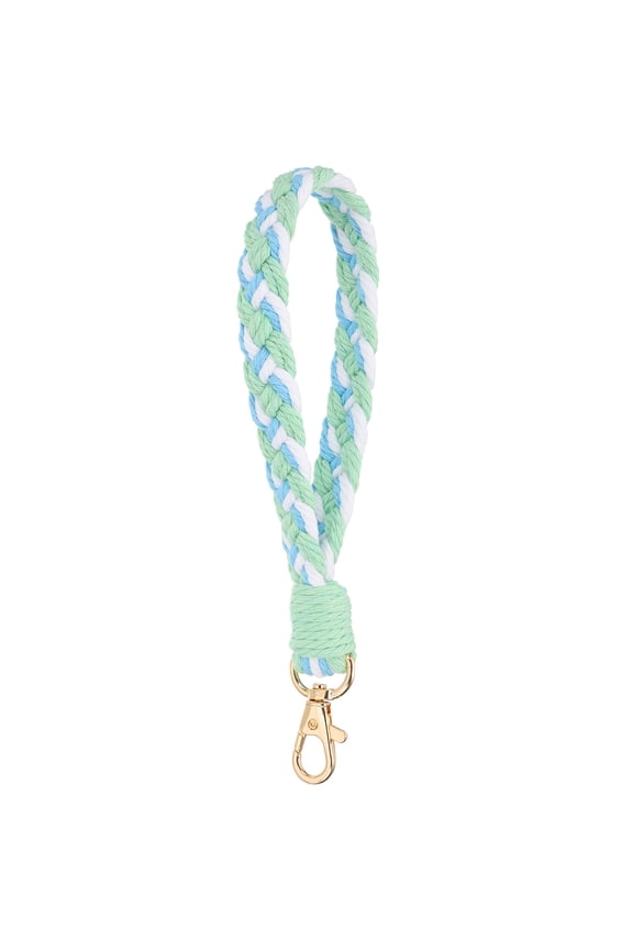 Boho Handmade Bracelet Keychain, Soft Macrame Keychain for Gym Travel Concerts, Blue Green