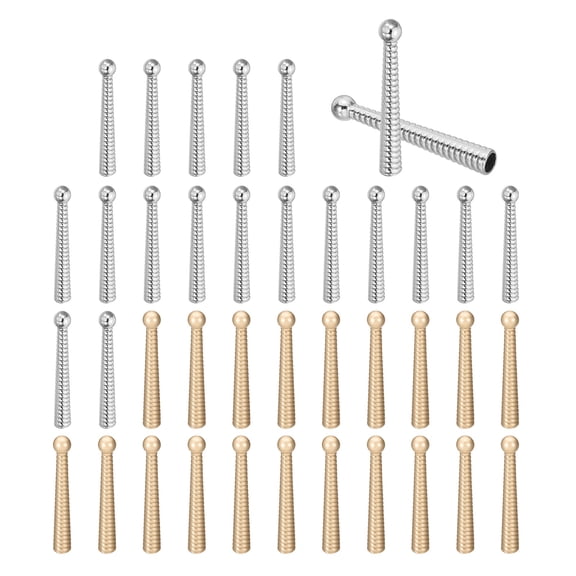 Uxcell Bolo Tie Tips, 40Pcs 2 Inch Long Alloy Bolo Tie Supplies Replacement Cord End Caps 5mm Diameter for DIY Crafts Clothes Decor, Silver/Frosted Gold