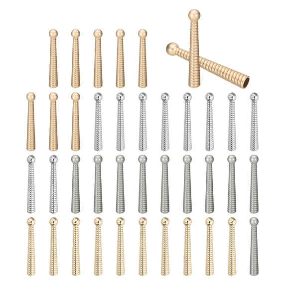 Uxcell Bolo Tie Tips, 40Pcs 2 Inch Long Alloy Bolo Tie Supplies Replacement Cord End Caps 5mm Diameter for DIY Crafts Clothes Decor, Silver/Gold/Light Silver/Frosted Gold