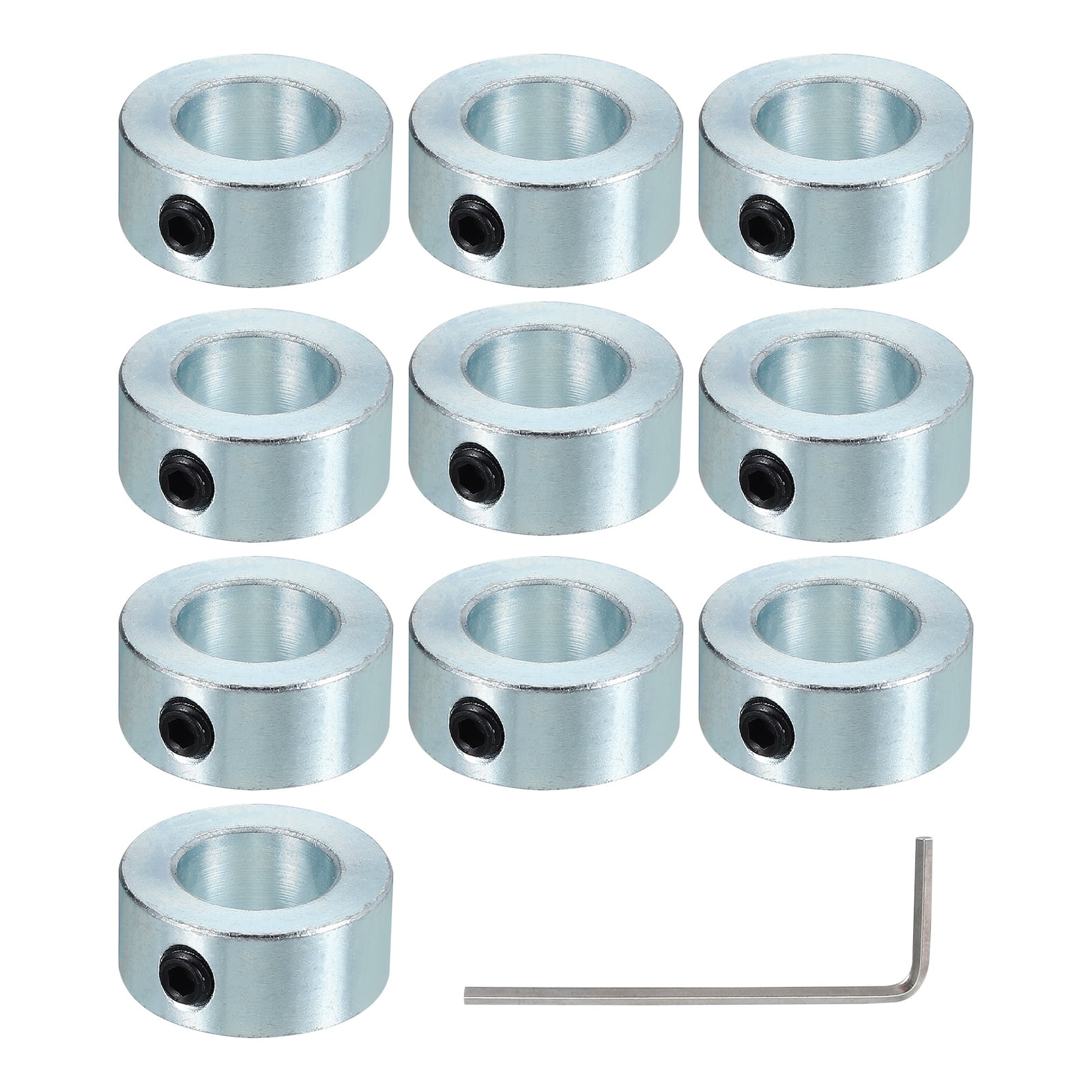Uxcell Bore 3/8" Shaft Collar 13/16" OD 3/8" Width,Land Gear Stopper Wheel Collar with M5 Set Screw/Wrench,Silver 10Pcs